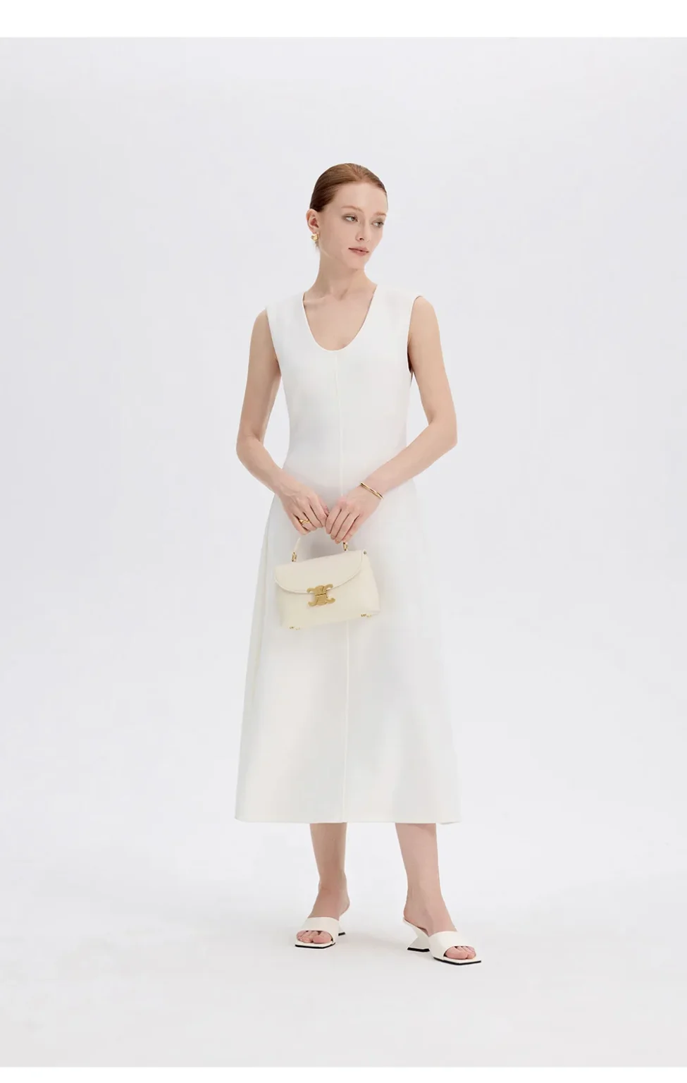 ousph white midi dress front closeup