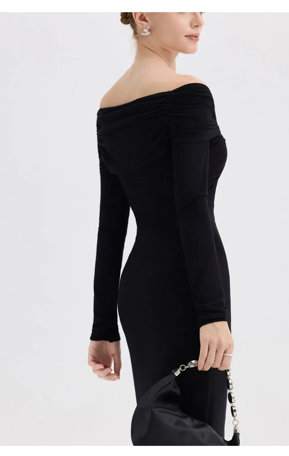 ousph black off shoulder maxi dress front detail