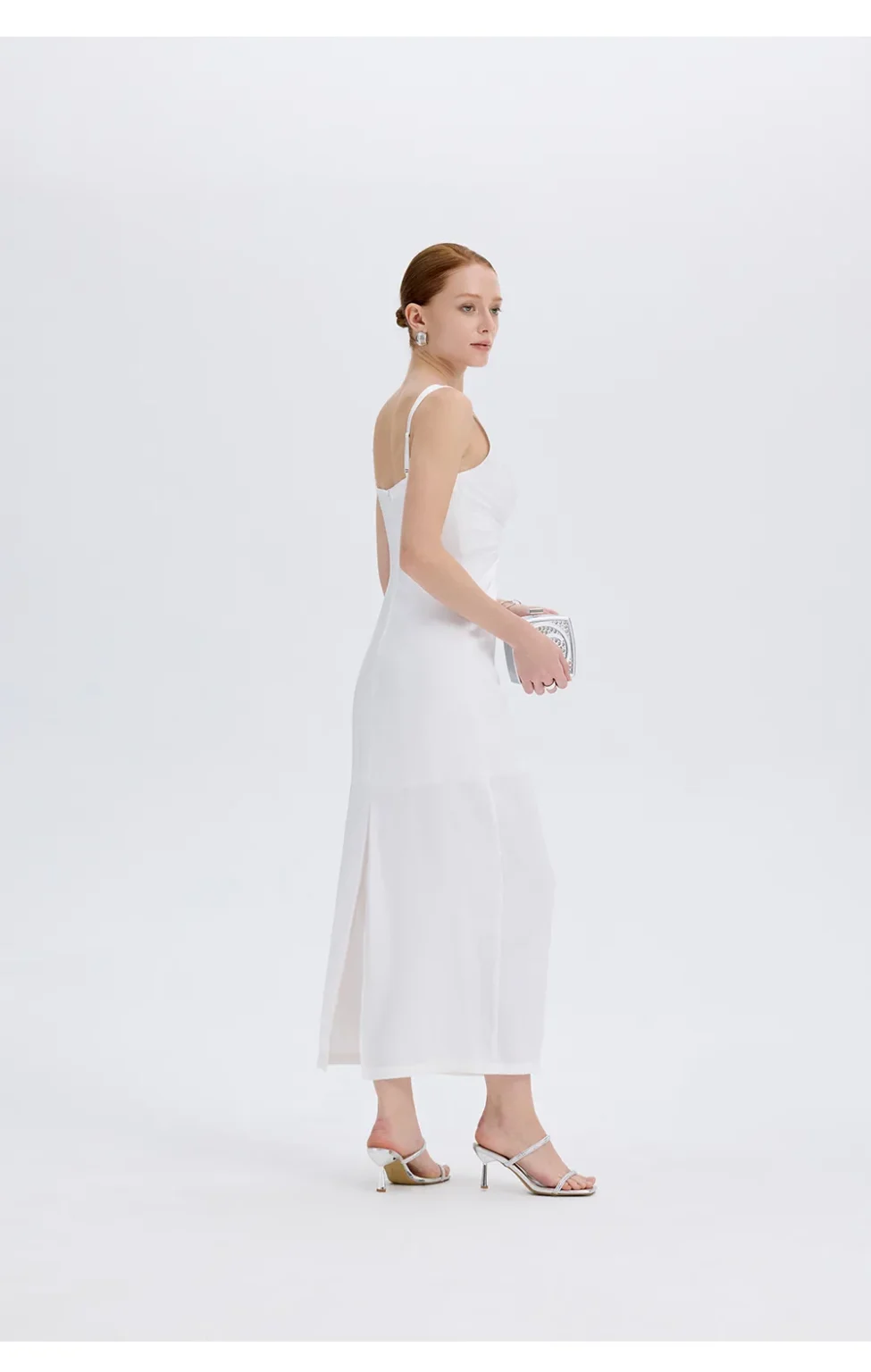 ousph white v-neck maxi dress side view