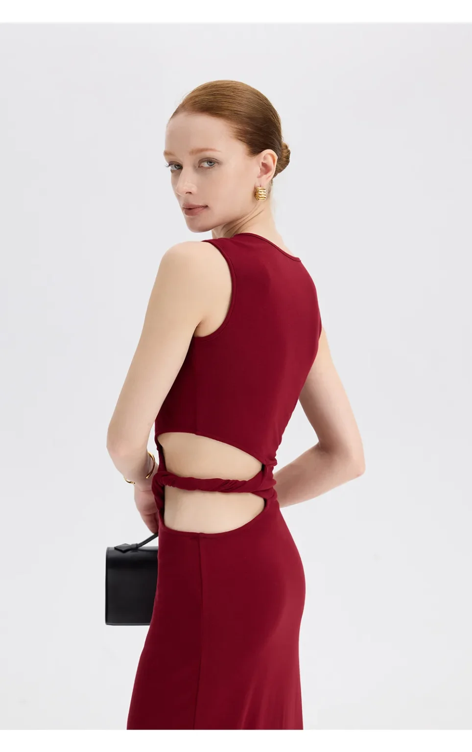 ousph burgundy cutout maxi dress back view