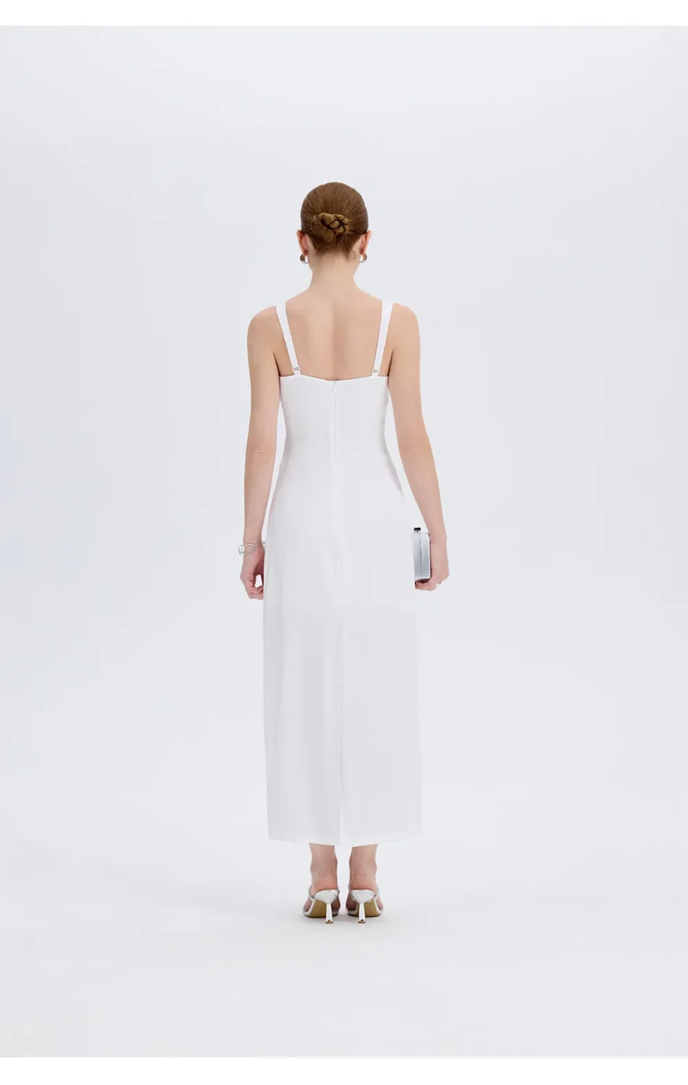 ousph white v-neck maxi dress back view