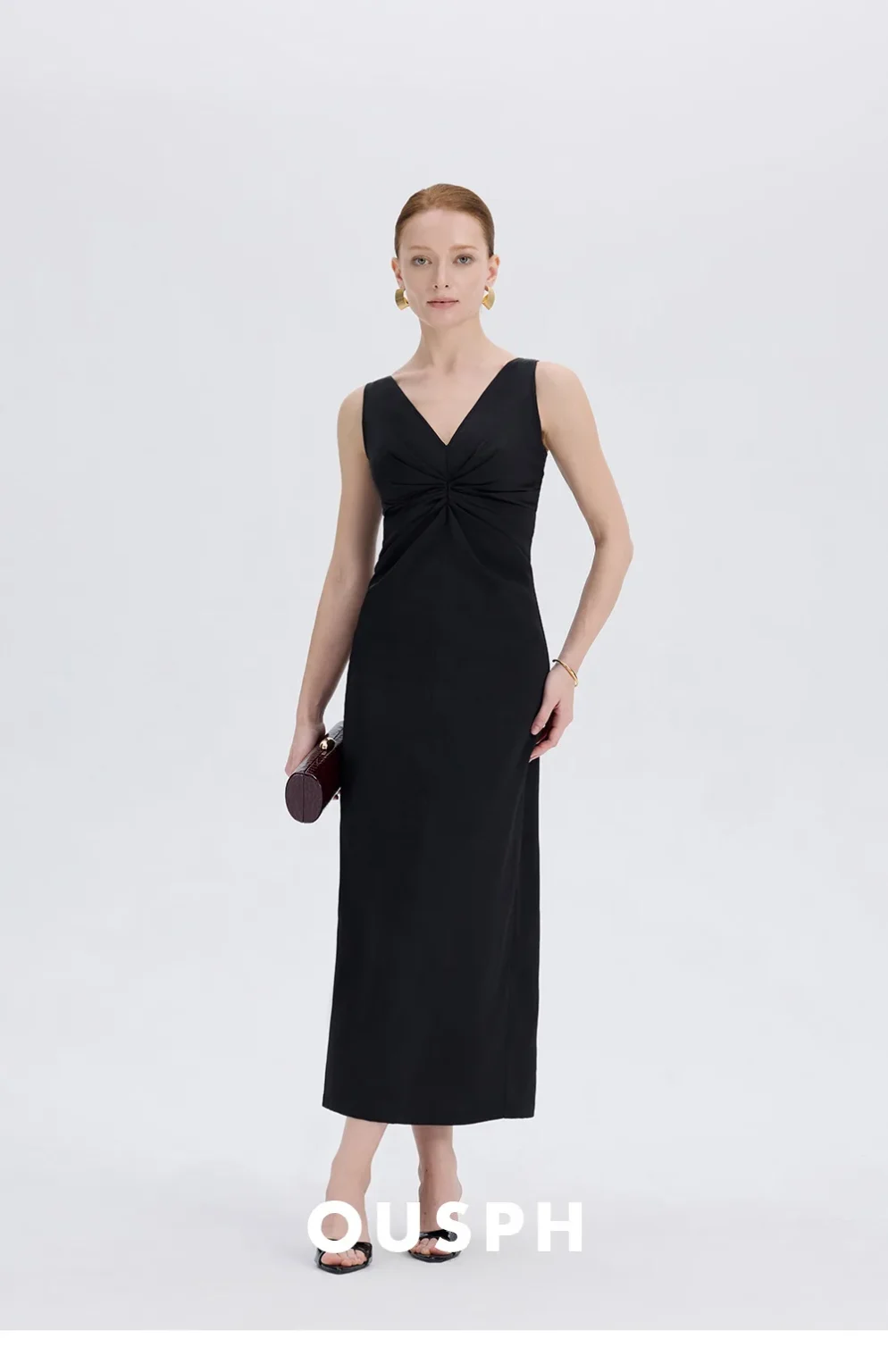 ousph black v-neck maxi dress product detail