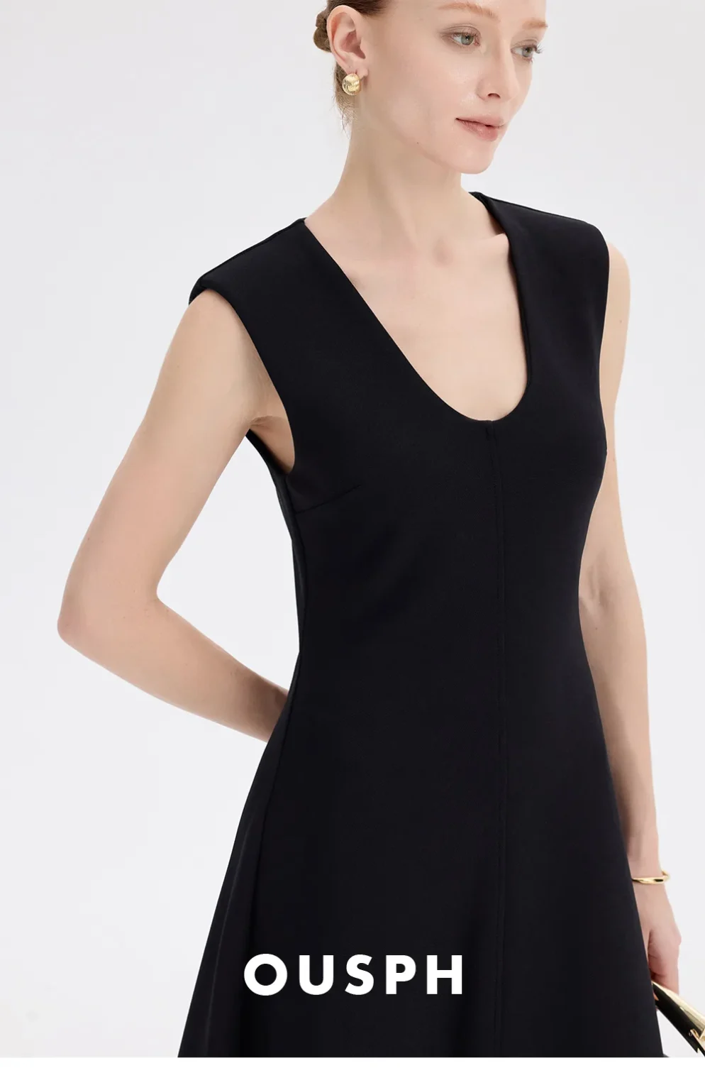 ousph black midi dress brand detail