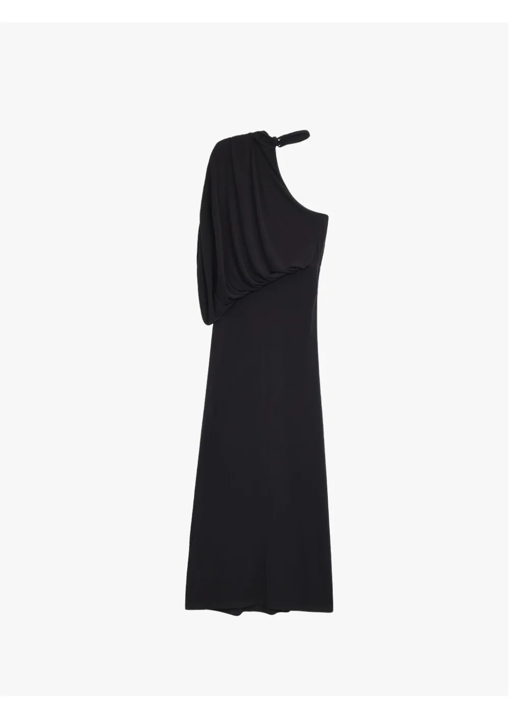 ousph black one shoulder maxi dress flat lay back