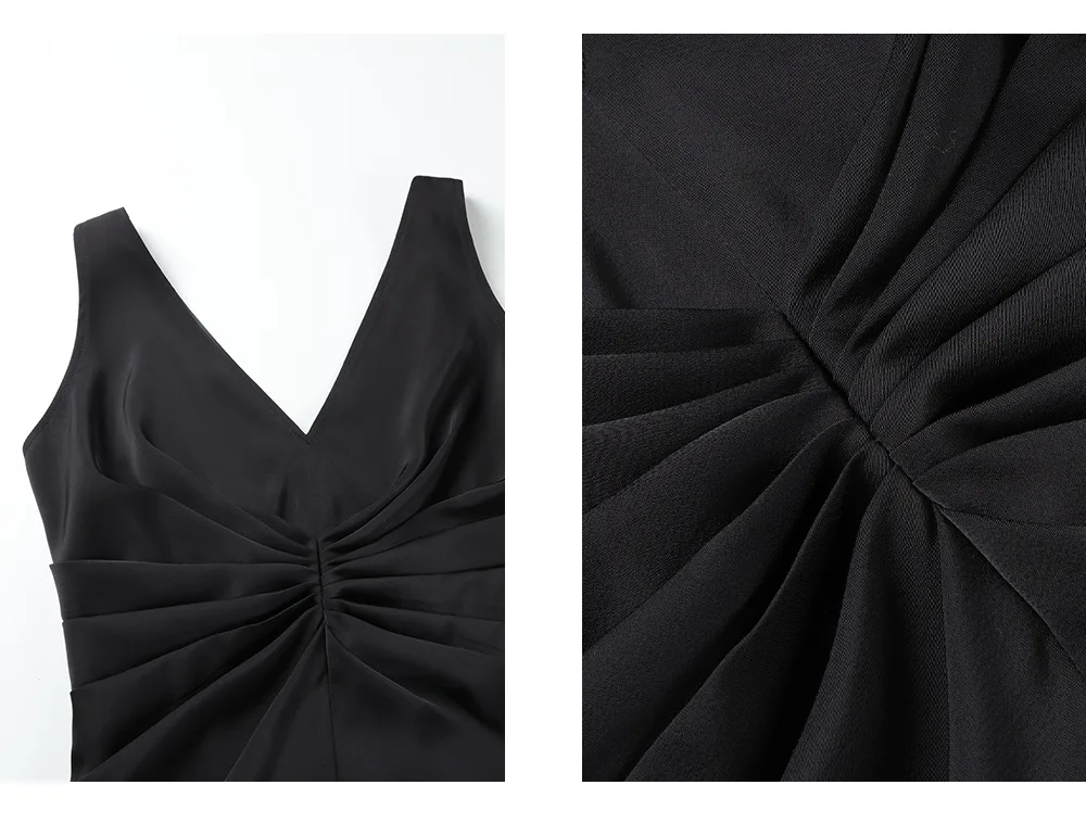 ousph black v-neck maxi dress fabric detail