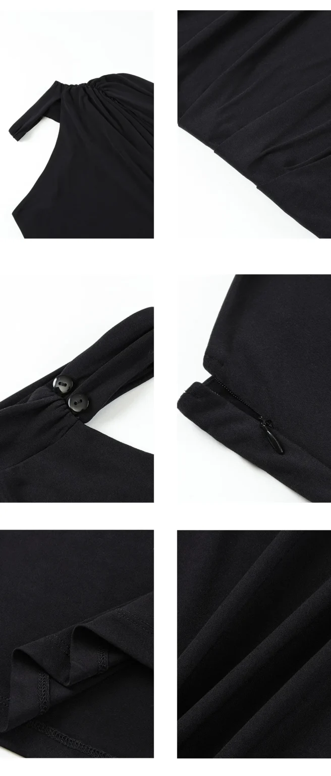 ousph black one shoulder maxi dress fabric detail