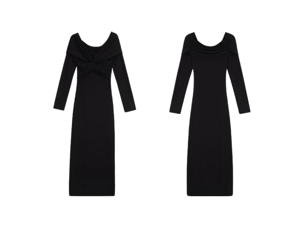ousph black off shoulder maxi dress flat lay comparison
