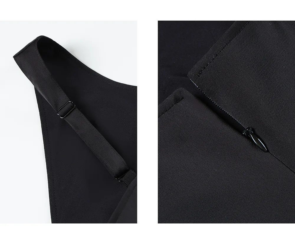 ousph black v-neck maxi dress strap detail
