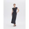 ousph Dark Grey Maxi Dress Front ousph dark grey cap sleeve crew neck waisted maxi dress front view