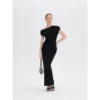 ousph Black Maxi Dress Front ousph black asymmetrical off-the-shoulder waisted maxi dress front view