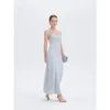 ousph Powder Blue Maxi Dress Front ousph powder blue spaghetti strap scoop neck waisted maxi dress front view