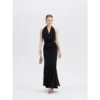 ousph black cowl neck halter waisted mermaid maxi dress front view