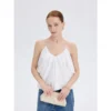 ousph White Camisole Top Front ousph white v-neck gathered spaghetti strap camisole top front view