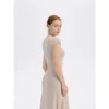 ousph Beige Maxi Dress Side Closeup ousph beige maxi dress side view detail