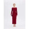 ousph Burgundy Maxi Dress Front ousph burgundy long sleeve boat neck maxi dress front view