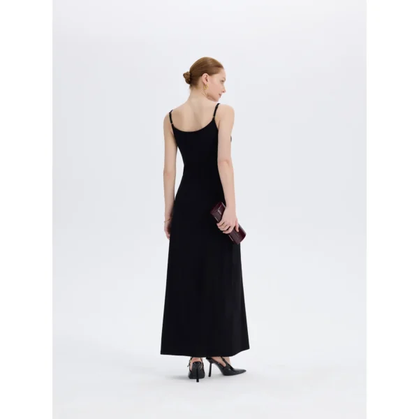 ousph Black Maxi Dress Back ousph black spaghetti strap scoop neck maxi dress back view