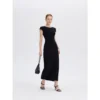 ousph Black Maxi Dress Front ousph black cap sleeve crew neck maxi dress front view