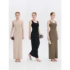 ousph u-neck sleeveless maxi dress nude black dusty olive color options