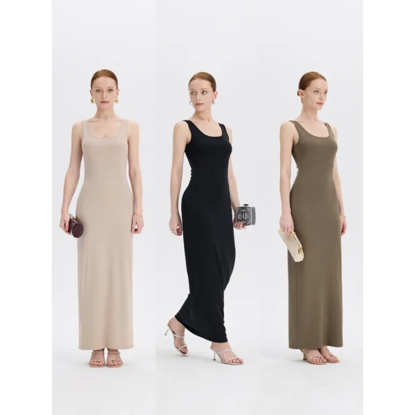 ousph u-neck sleeveless maxi dress nude black dusty olive color options