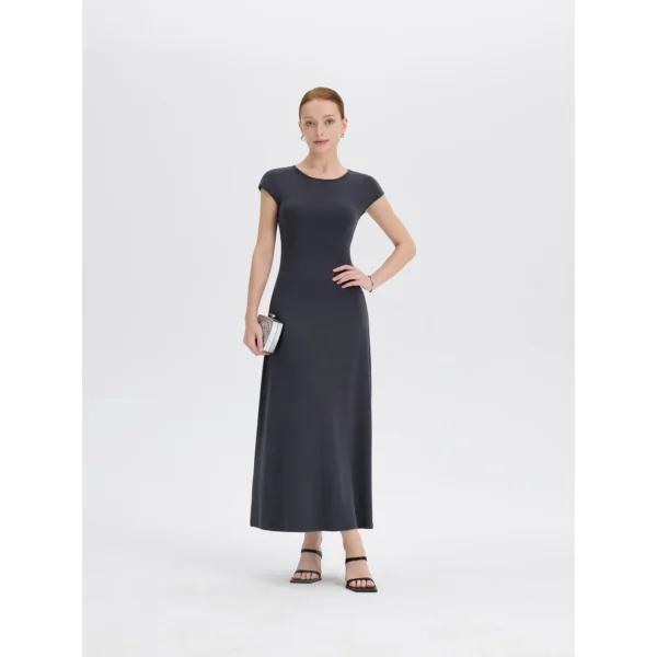 ousph Dark Grey Maxi Dress Front ousph dark grey maxi dress front view