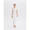 ousph White Maxi Dress Front ousph white asymmetrical off-the-shoulder waisted maxi dress front view