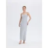 ousph Powder Blue Maxi Dress Front ousph powder blue spaghetti strap scoop neck waisted maxi dress front view