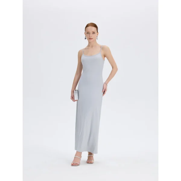 ousph Powder Blue Maxi Dress Front ousph powder blue spaghetti strap scoop neck waisted maxi dress front view