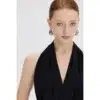 ousph black cowl neck halter maxi dress front close-up
