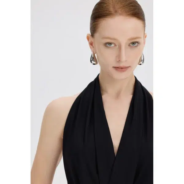 ousph black cowl neck halter maxi dress front close-up