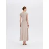 ousph Beige Maxi Dress Back ousph beige cap sleeve crew neck maxi dress back view