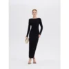 ousph Black Maxi Dress Front ousph black long sleeve boat neck maxi dress front view