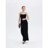 ousph Black Maxi Dress Walking ousph black spaghetti strap scoop neck maxi dress walking view
