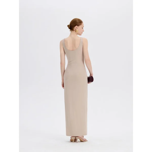 ousph nude u-neck sleeveless waisted maxi dress back view