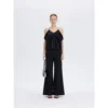 ousph Black Camisole Top Front ousph black v-neck gathered spaghetti strap camisole top front view