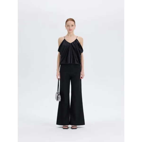 ousph Black Camisole Top Front ousph black v-neck gathered spaghetti strap camisole top front view