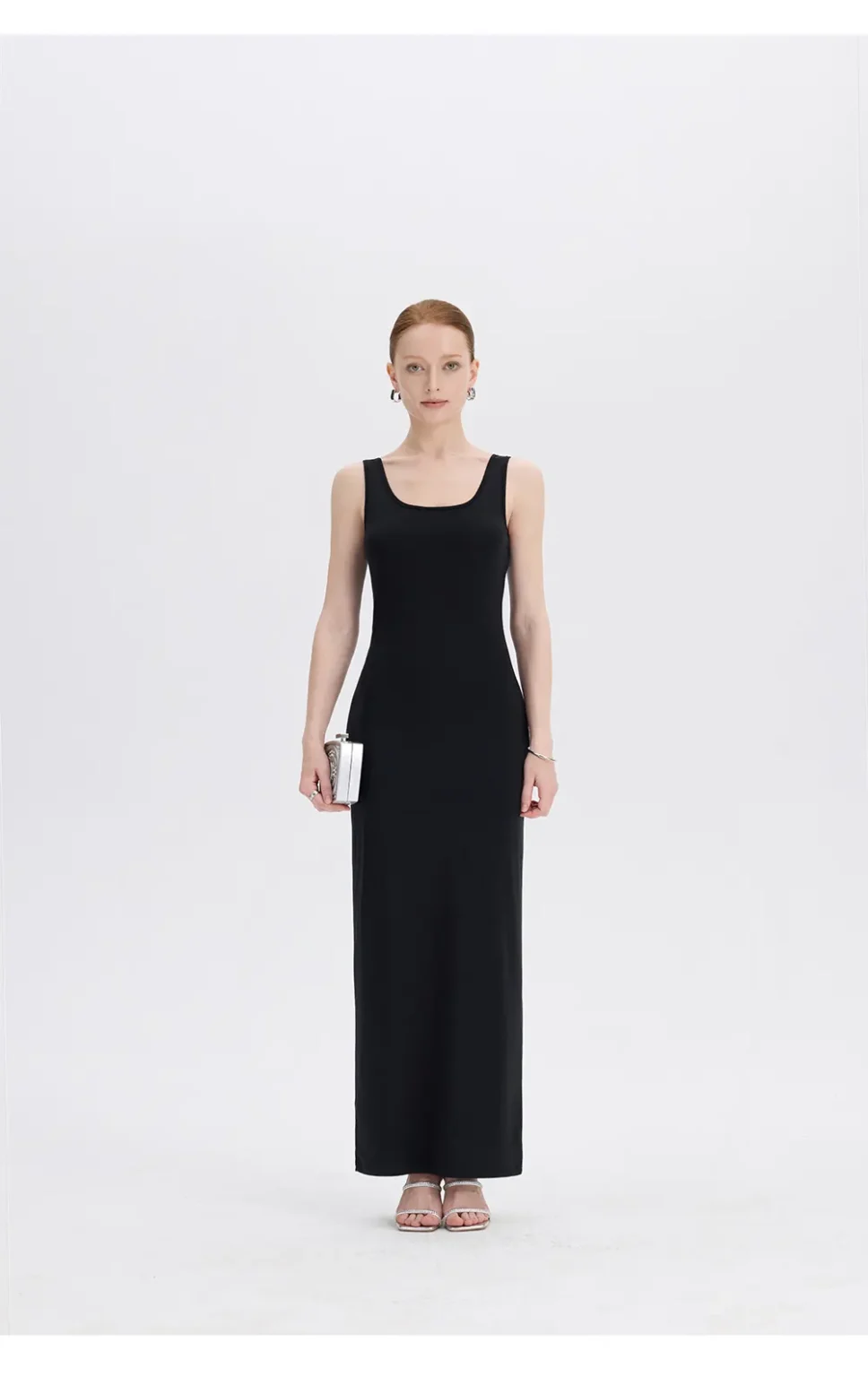 ousph black u-neck sleeveless maxi dress front view