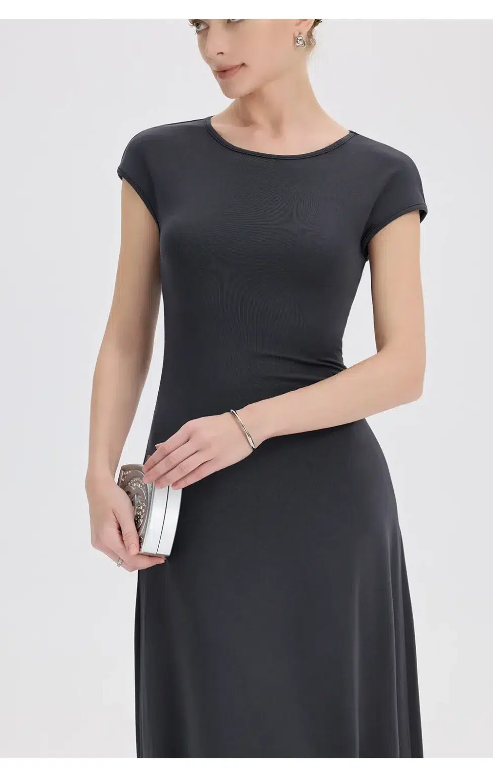 ousph dark grey maxi dress front close-up detail