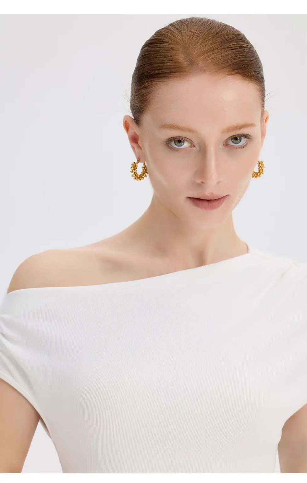 ousph white asymmetrical off-the-shoulder maxi dress front close-up