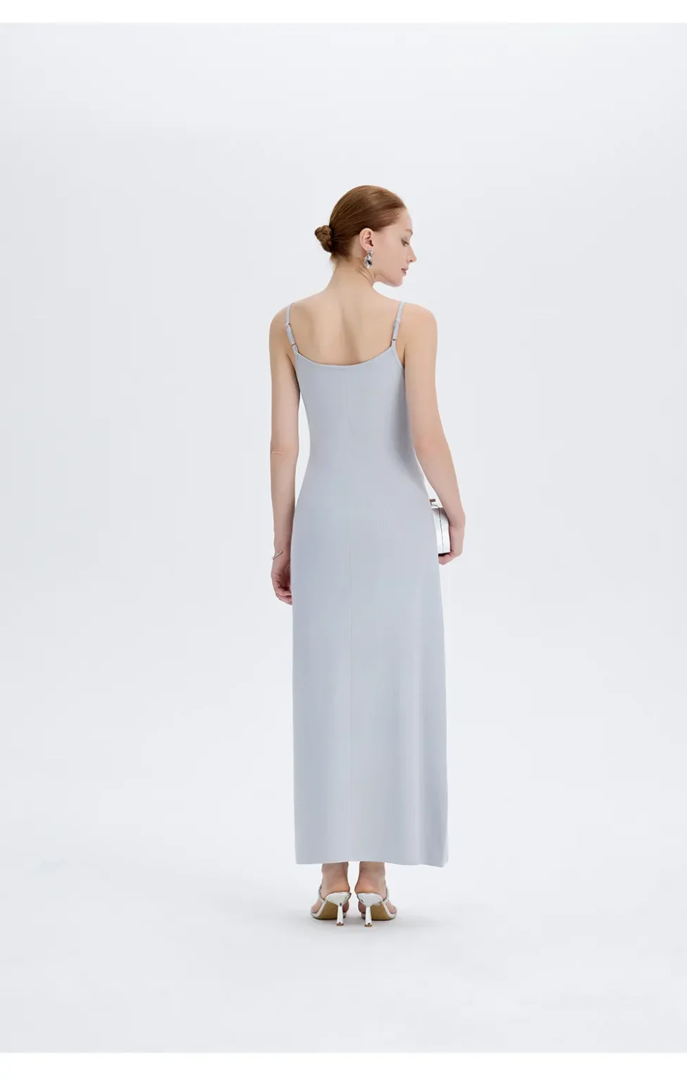 ousph powder blue spaghetti strap maxi dress back view detail