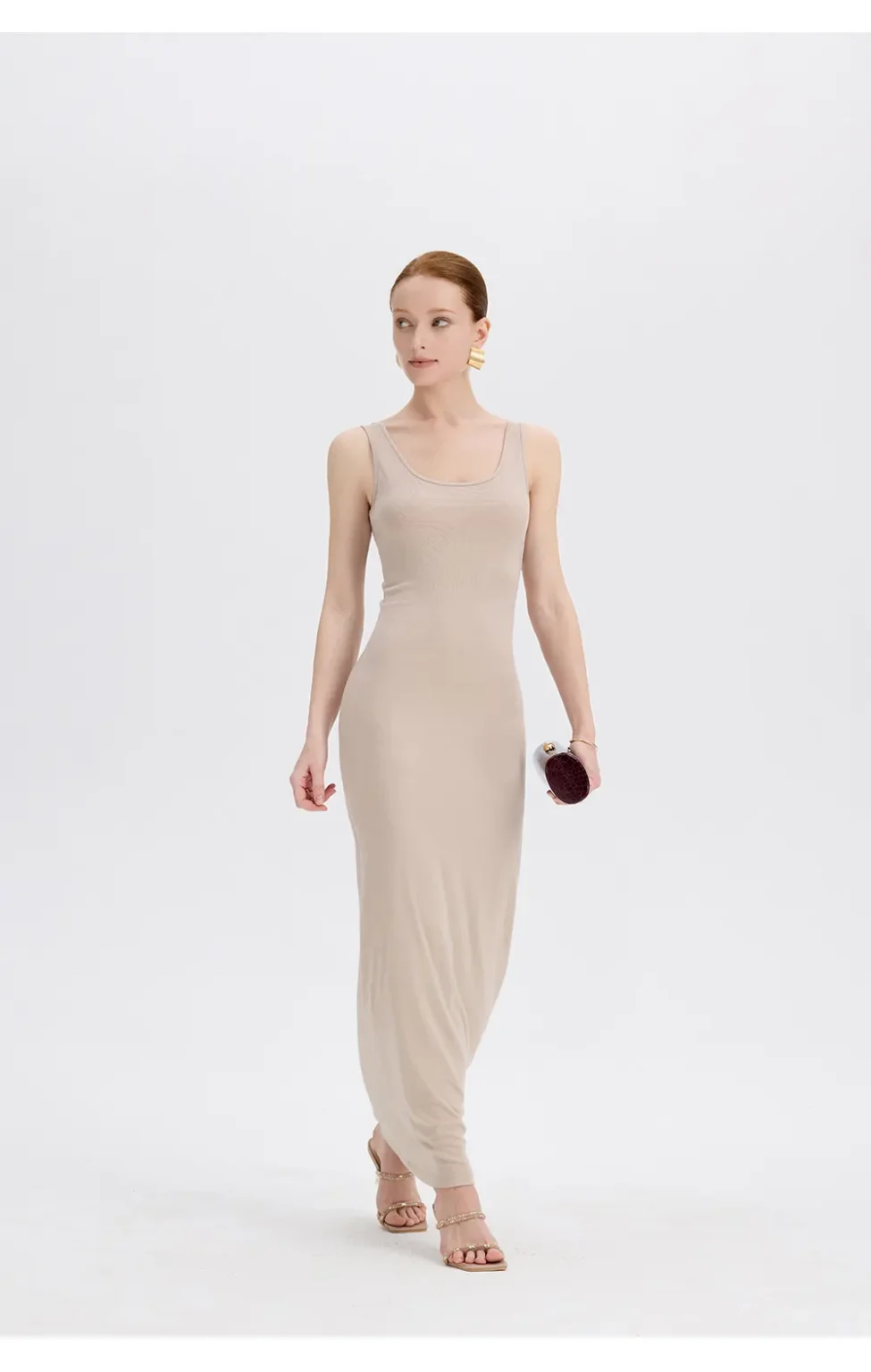 ousph nude u-neck sleeveless maxi dress front view