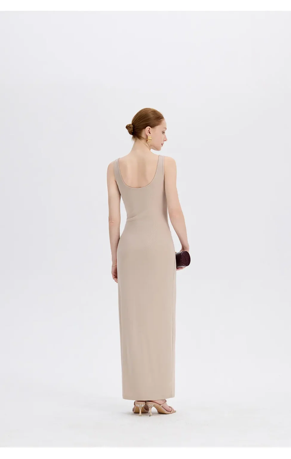 ousph nude u-neck sleeveless maxi dress back view