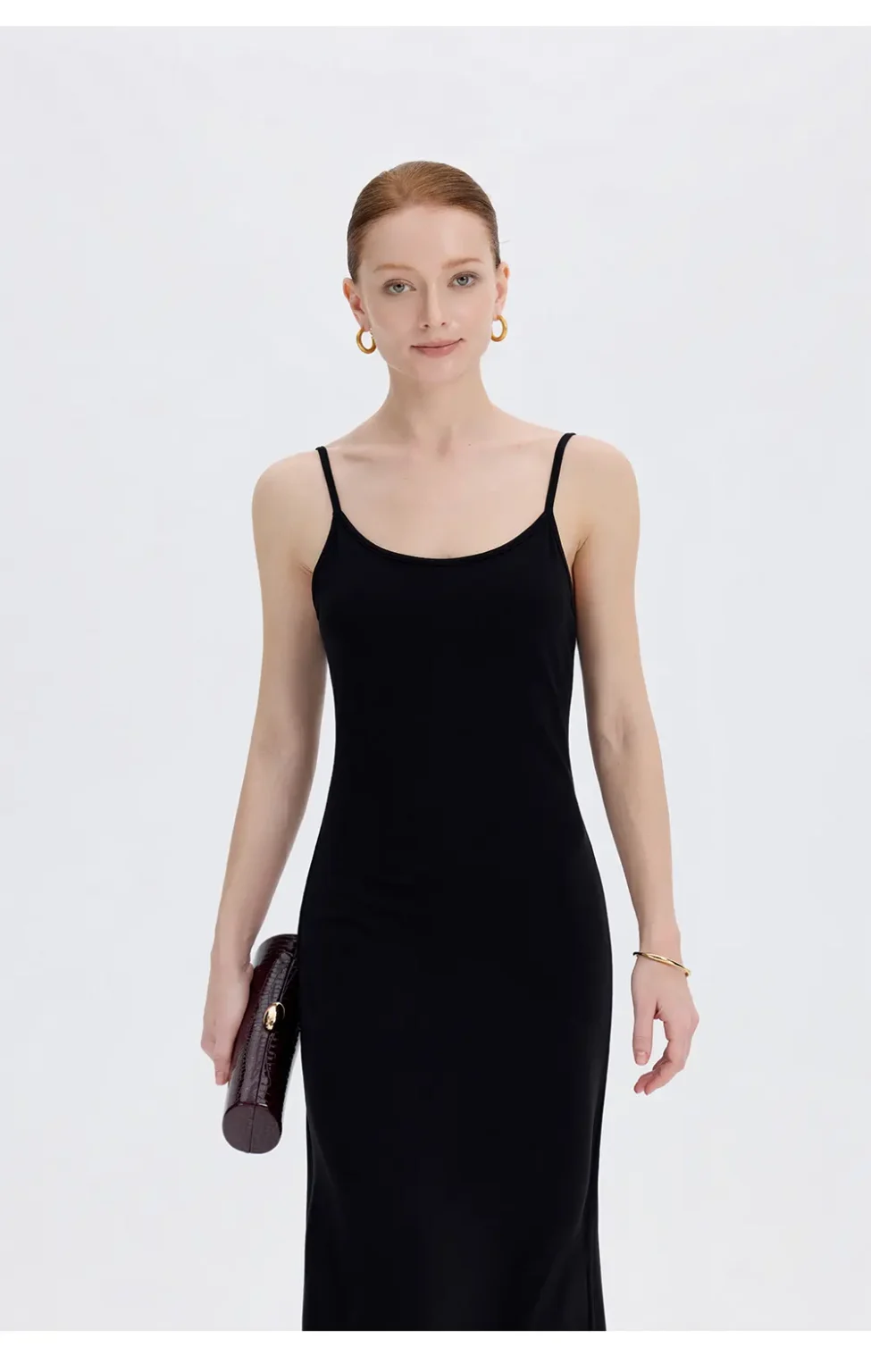 ousph black spaghetti strap scoop neck maxi dress front view