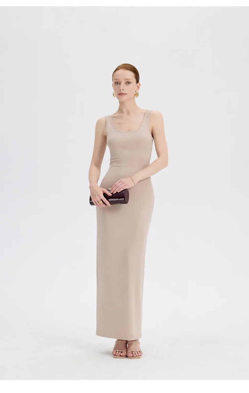 ousph nude u-neck sleeveless maxi dress front view