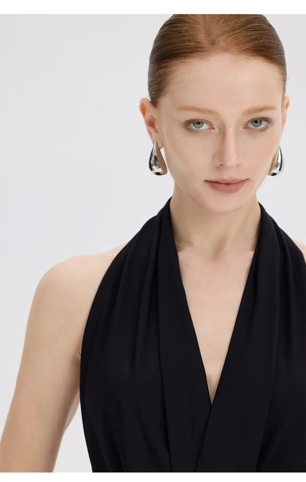 ousph black cowl neck halter maxi dress front close-up