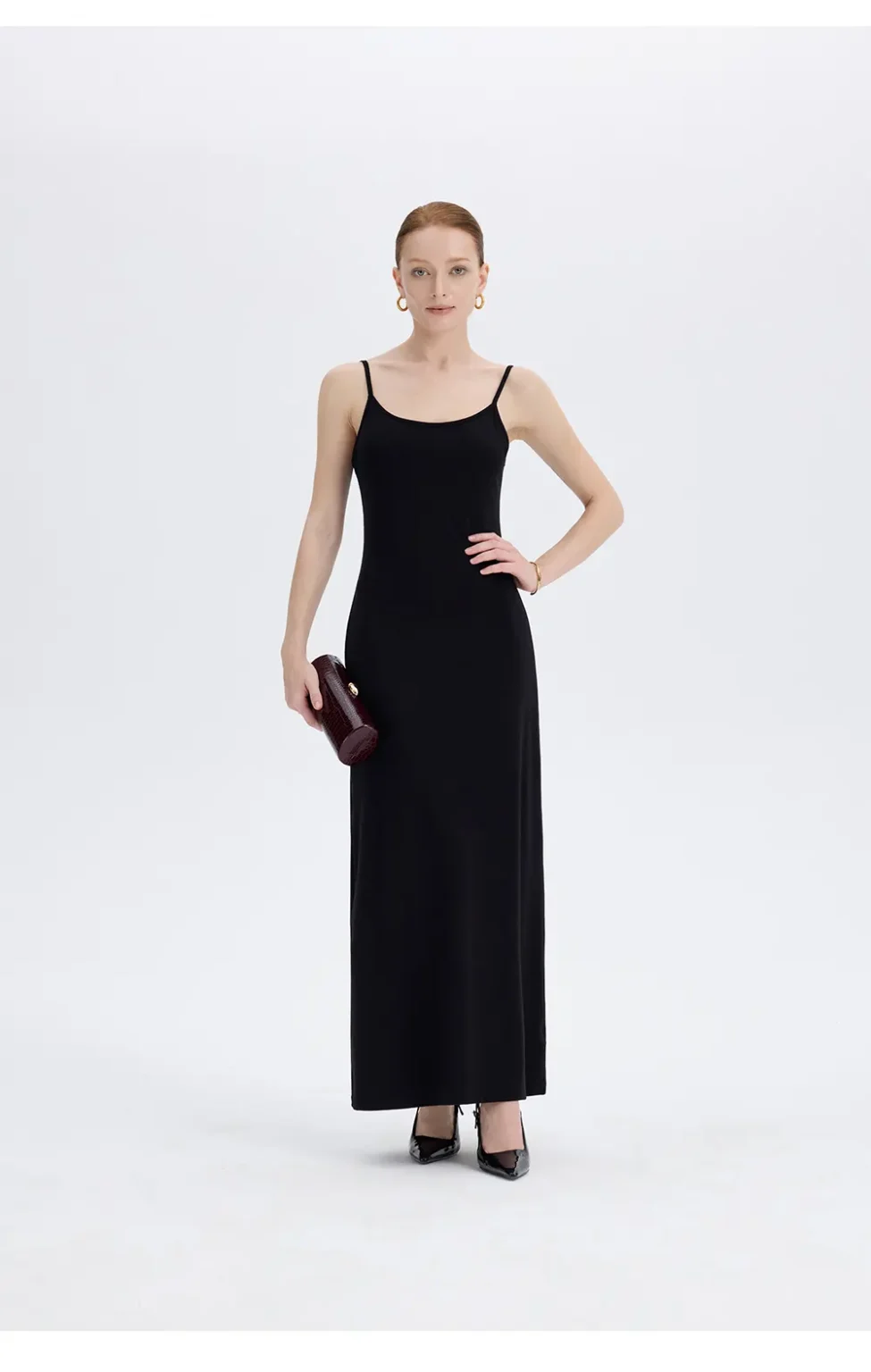 ousph black spaghetti strap scoop neck maxi dress front view