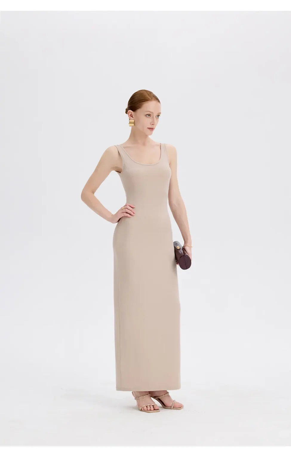 ousph nude u-neck sleeveless maxi dress front view