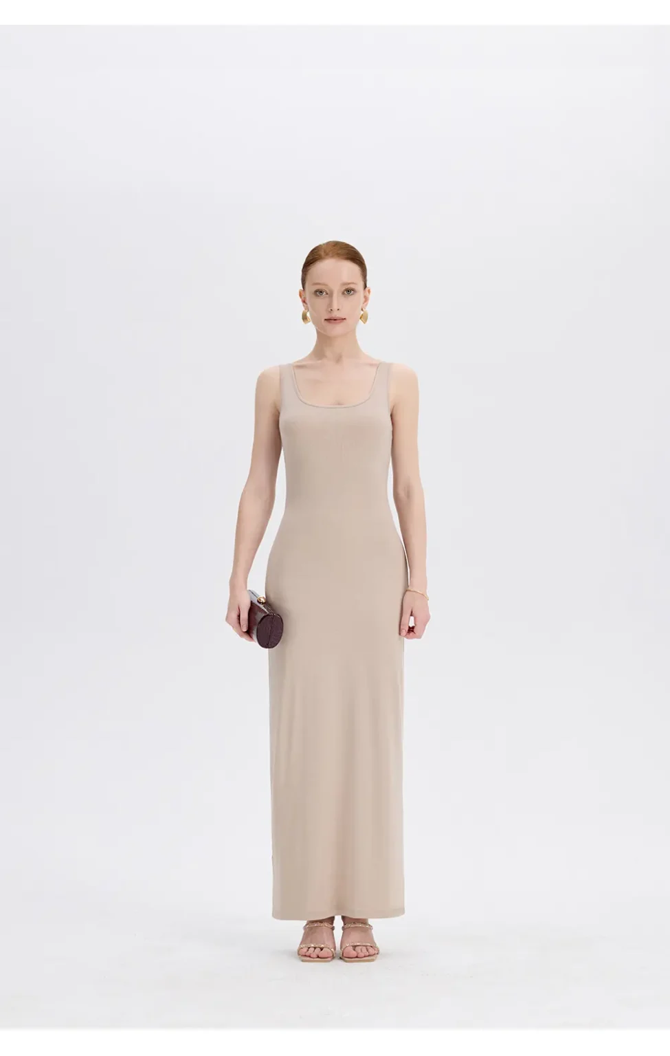 ousph nude u-neck sleeveless maxi dress front view