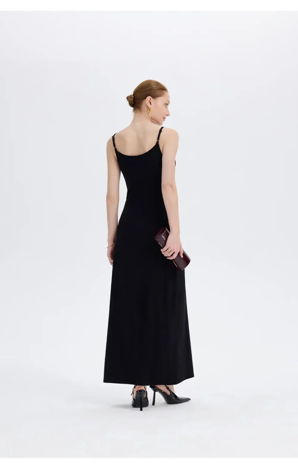 ousph black spaghetti strap scoop neck maxi dress back view