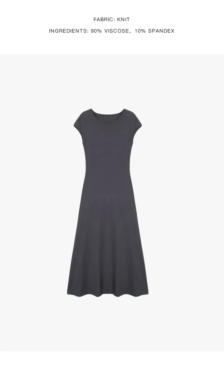 ousph dark grey cap sleeve crew neck maxi dress flat lay front view