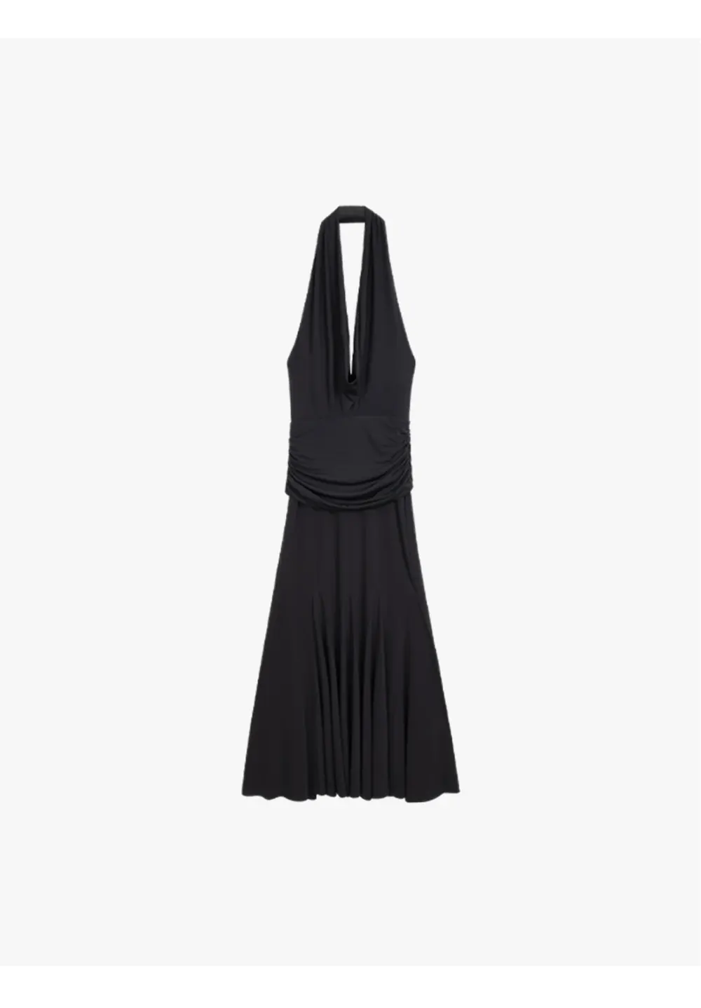 ousph black cowl neck halter maxi dress flat lay front view
